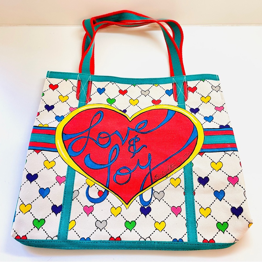 Brighton Love & Joy Canvas Tote Bag Christmas Elf Hearts Shoulder Handbag - Picture 11 of 13